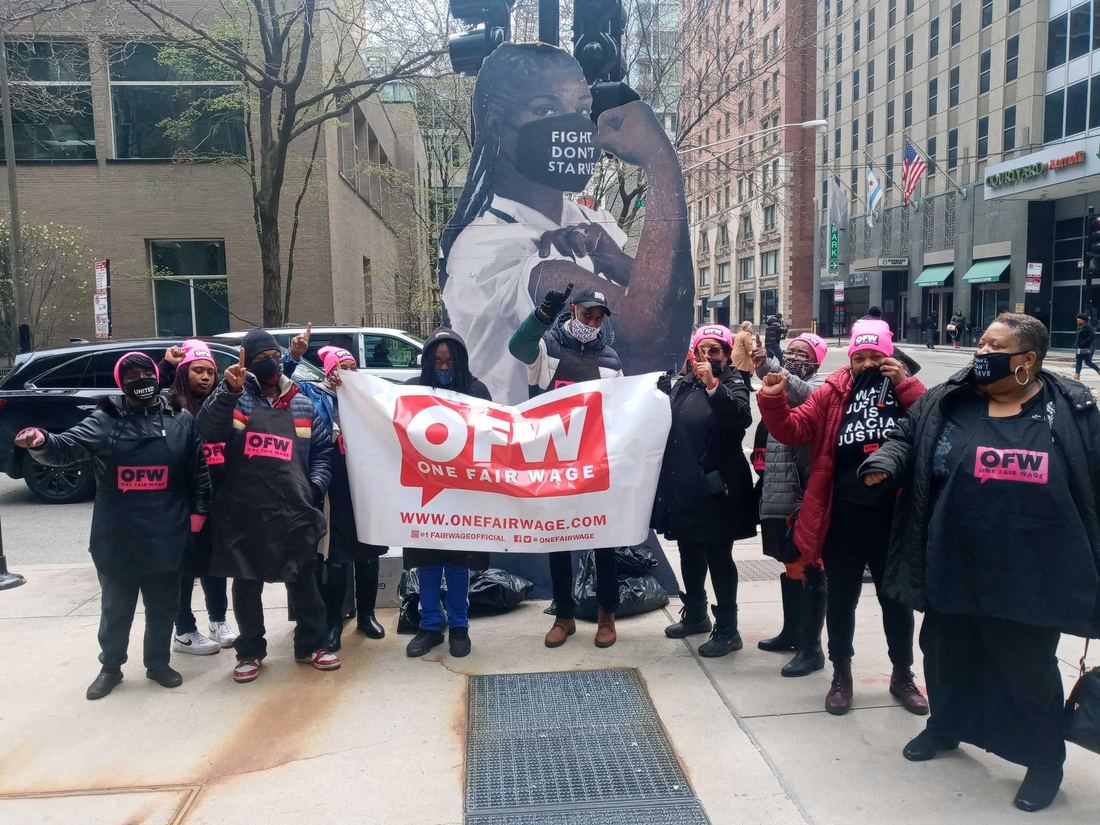 One Fair Wage Michigan members at a worker rally